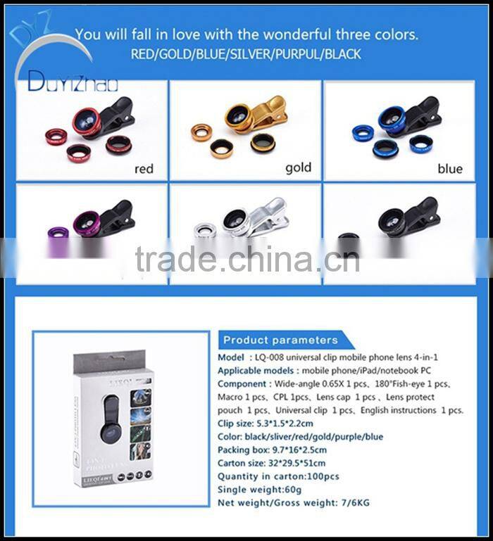 Wholesale mobile phone camera lens 4 in 1 fish eye lens, Macro,wide angle,CPL