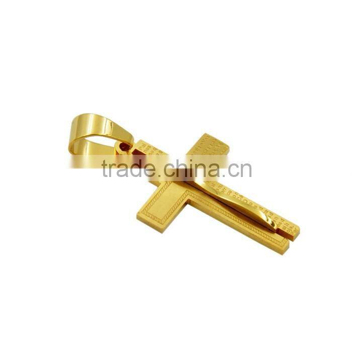 Fashion gold plated jewelry stainless steel scriptures cross necklace pendant
