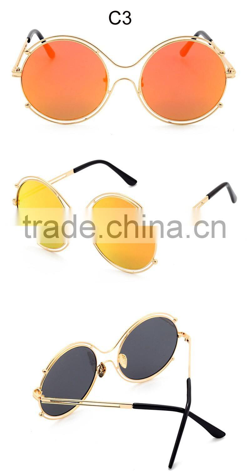 2016 Designer sunglasses Classic Metal Big Frame Round Shades Vintage Ladies Brand Sun glasses CC5011