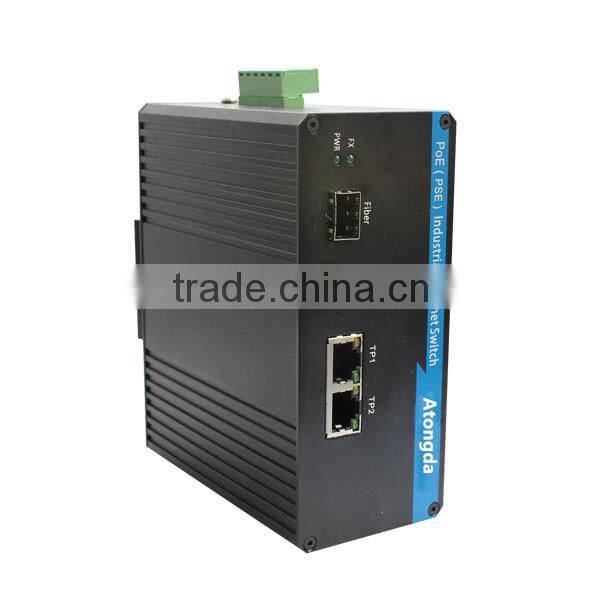 2 port 10M/100M Unmanaged Industrial PoE Optical fiber Switch