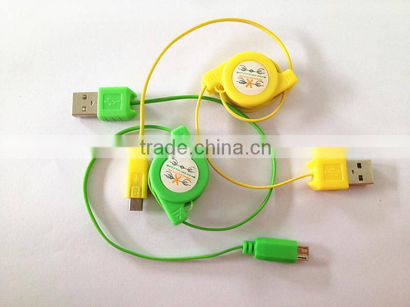 Promotional retractable micro usb charging cable with customized colors for Samsung Table PC