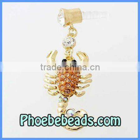 Wholesale New Arrival Cute Crystal Pave Lobster Cellphone Dust Plug Dustproof Earphone Ear Cap For Mobile/Iphone MDP-M05