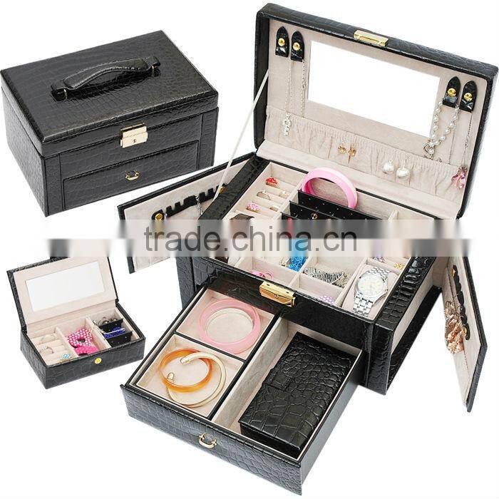 Fancy luxury jewellery storage red jewellery box with mirror for earrings, necklaces and rings, cheap mirror jewellery gift box