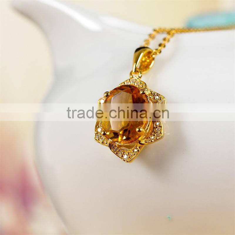 hot 925 silver 18K gold plated inlay blue topaz yellow citrine precious natural gemstone pendant necklace turkish silver jewelry