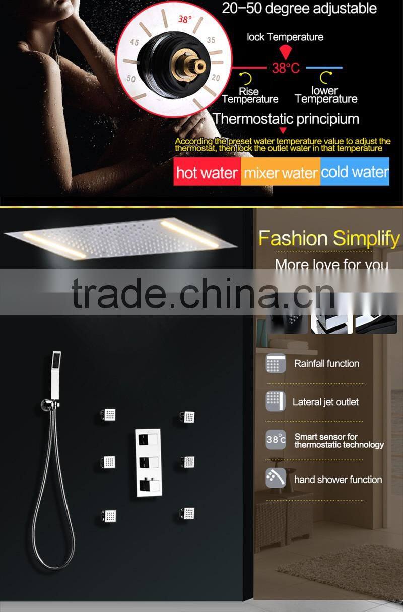 rain spa shower set 360*500mm led light rain shower head embed ceiling color change body spray bathroom shower head set