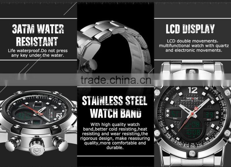WEIDE Quartz Watches Men Male Dress Clock Luxury Brand Sport Waterproof Stopwatch Alarm Stylish Casual Clock