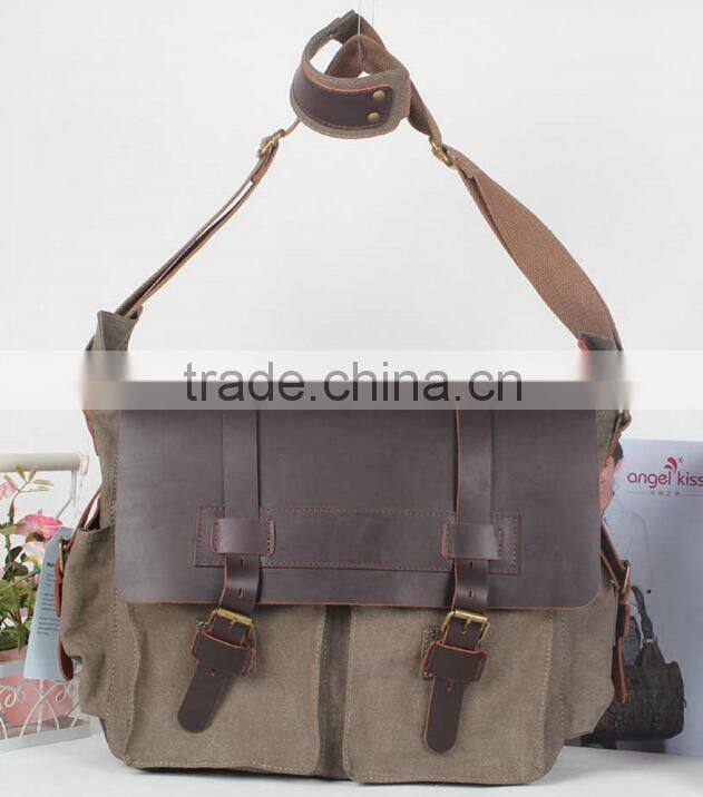 Vintage canvas shoulder bag with leather trim