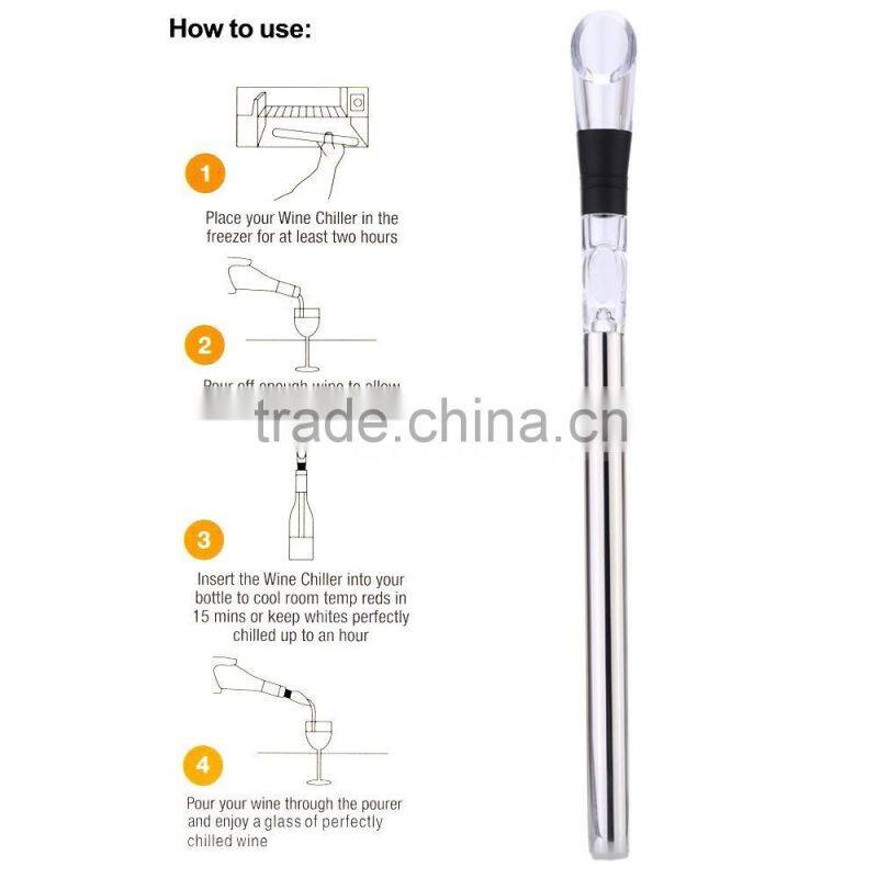 Stainless Steel Red Wine Chiller Chilling Rod Stick Cooler&Pouring Spout Aerator