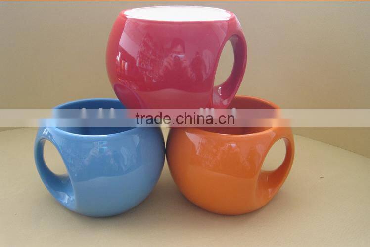 creative fancy peculiar football shape red yellow orange blue and green ceramic coffee mug