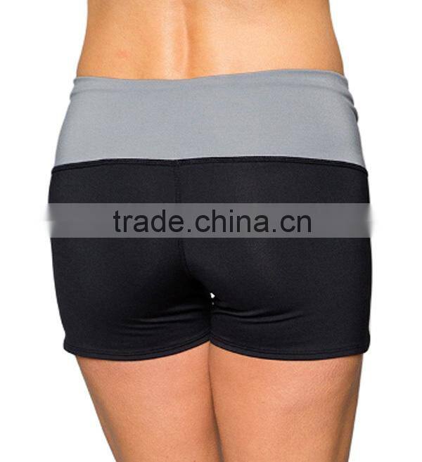 custom plain 88% nylon 12% spandex two colors tight lady yoga shorts