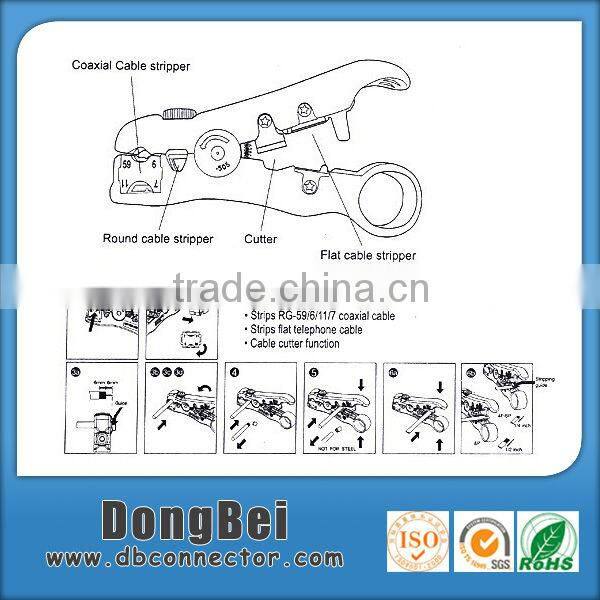 rg6,rg11 rotary multi function flat cable stripper