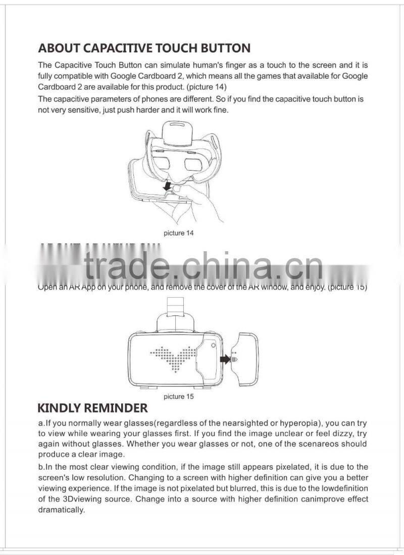 silicone 3D VR GLASSES virtual reality headset box case mobile VR headcase with button key