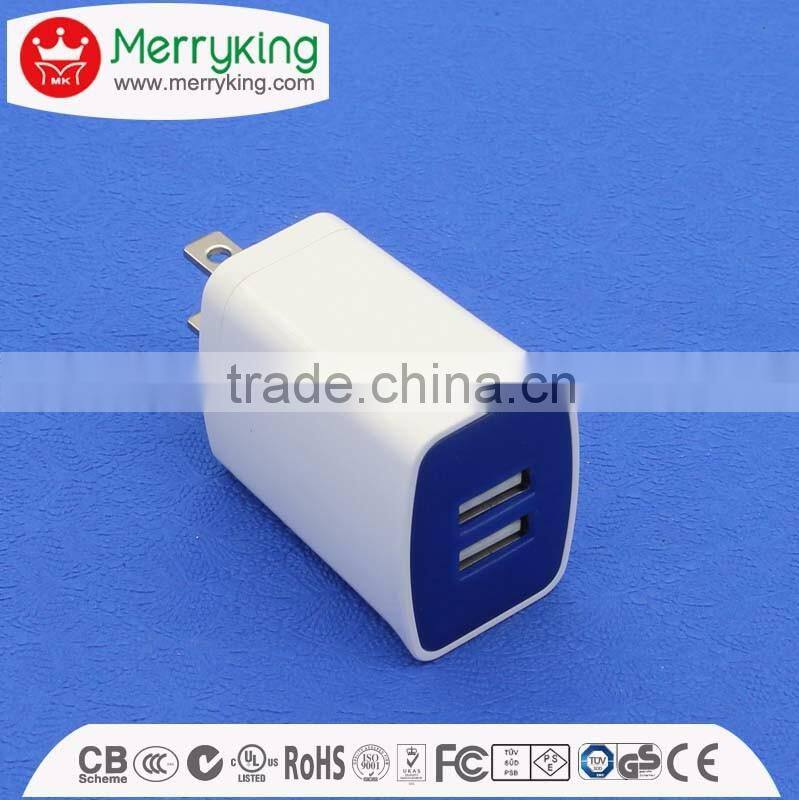 interchangeable quick dual port usb charger 2a 5v 220v power adapter with PSE/KC/SAA/UL/FCC/CE