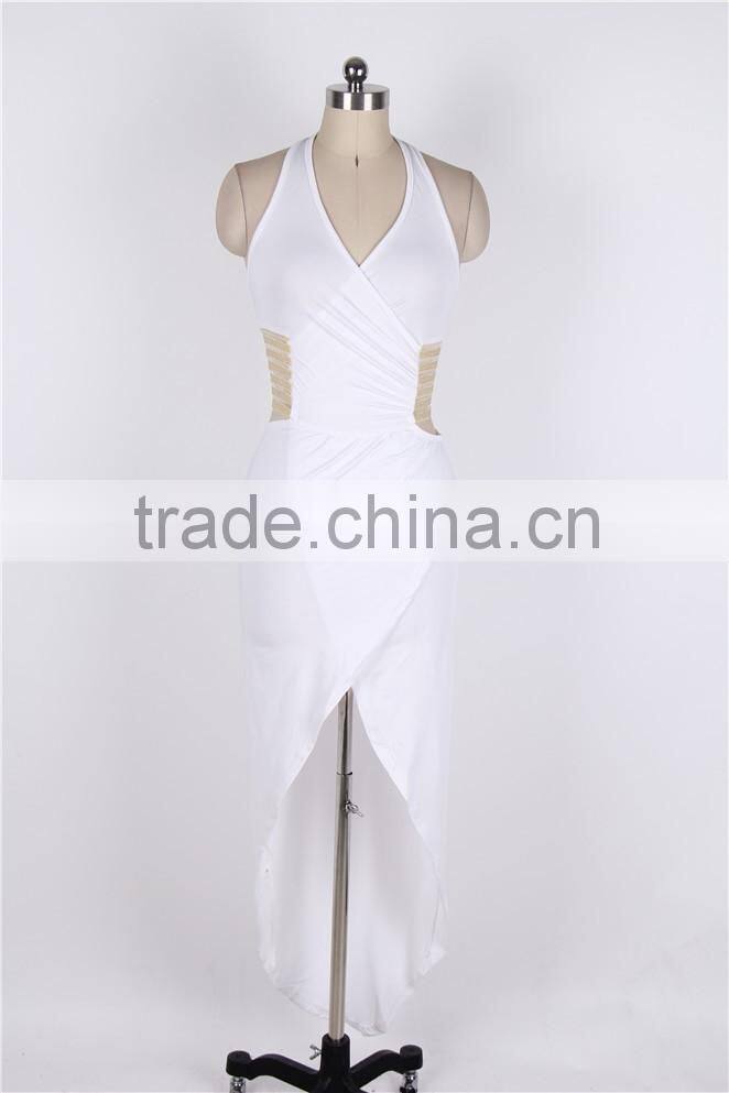 Hot Wholesale Gold Striped Cut Out Halter Neck Maxi Dress Long Tight Sexy Dress