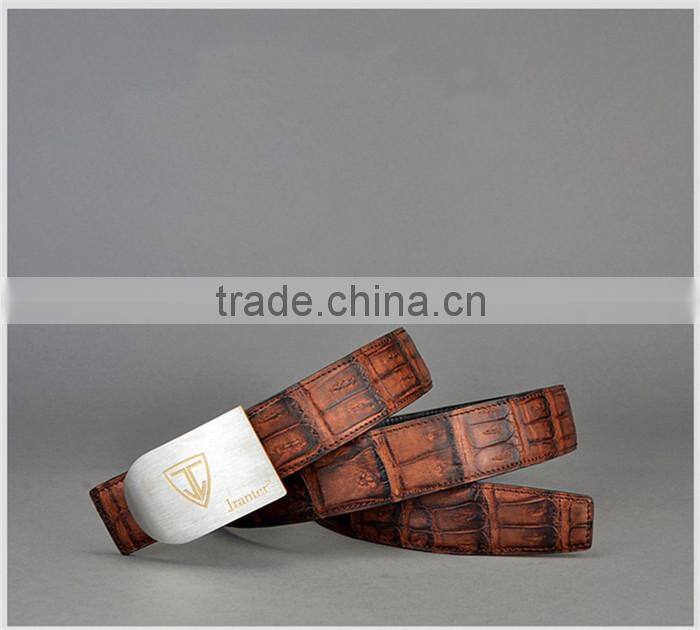 New Custom Brown Genuine Crocodile Belt for Men with Adjustable Buckle Wholesale