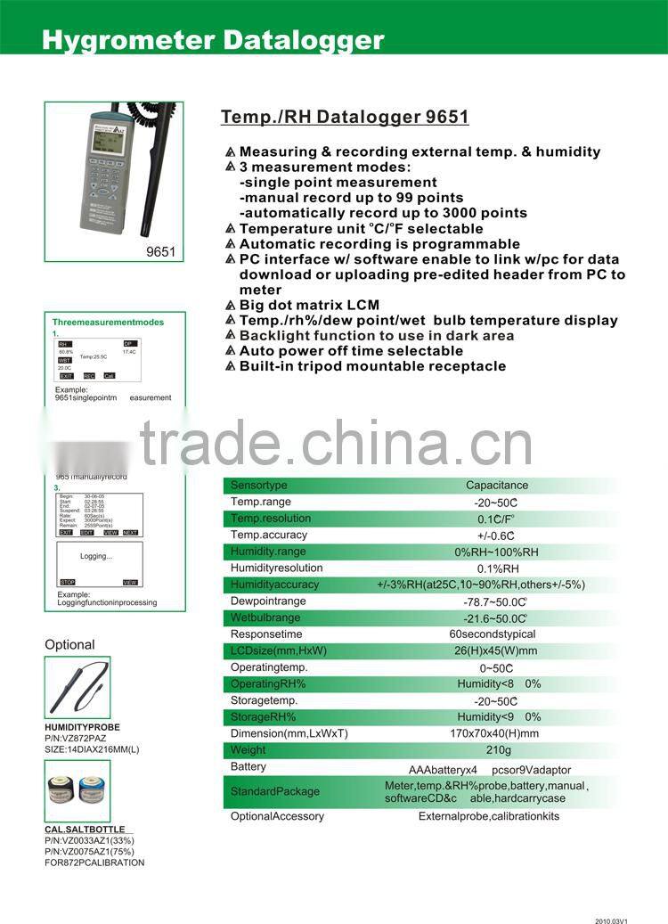 AZ9651 Handheld Precision RS232 External Temperature Humidity Datalogger Hygrometer Logger