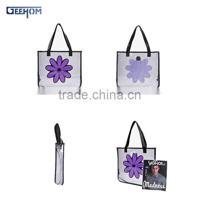 snap button clear pvc bag cheap ladies pvc shopping bag