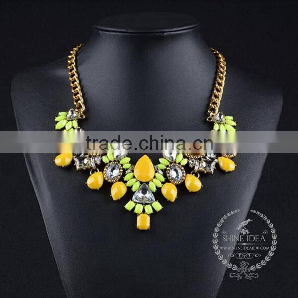 high quality vintage acrylic rhinestone chunky statement necklace tin alloy fashion women pendant necklace 6390087