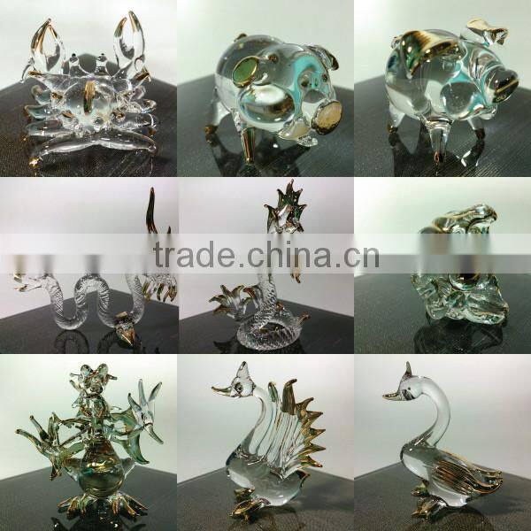 Crystal Dragon Hand Blown Clear Glass Art Gold Trim Figurines Home Decor / Fancy Collection / Gift