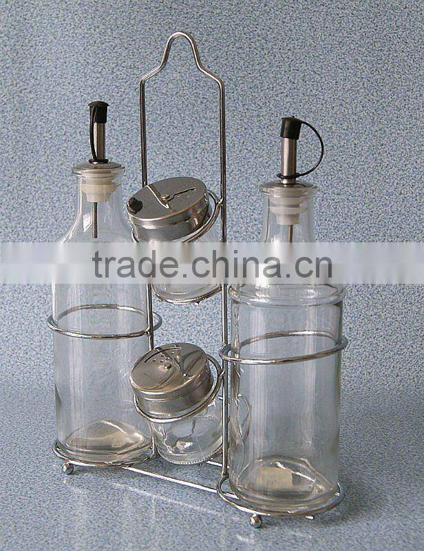 Clear glass CRUTE jar set with metal rack