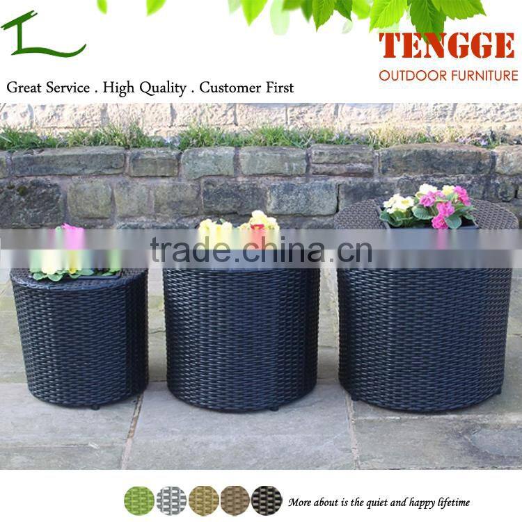 Round Shape Garden Plastic Rattan 3 Pieces Planter