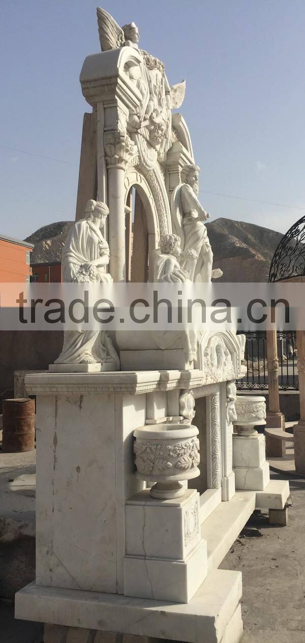 Freestanding White Marble Statue Double Decorative Fireplace Mantel