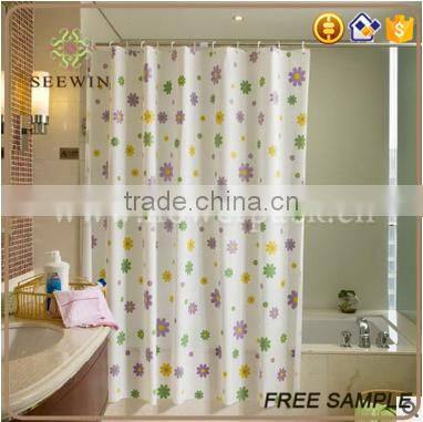 Customized waterproof shower curtain with decorative flowers
