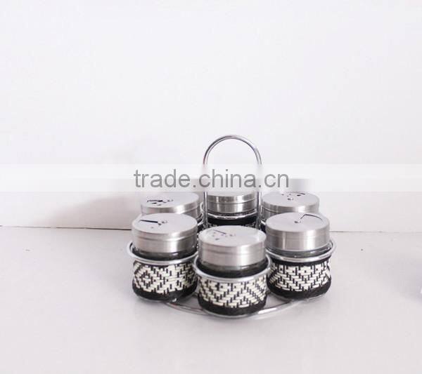 2014 hot sell glass salt and pepper shakers with metal rack