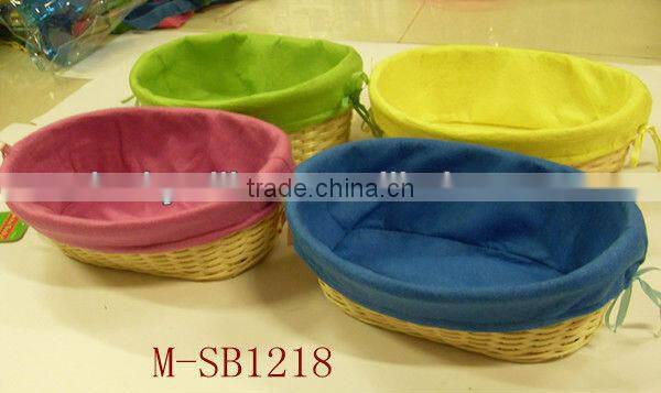 Oval wicker storage basket with coloful liner & Easter egg basket