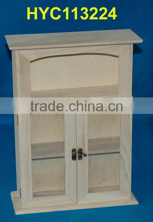 unfinished wooden small storage cabinet on table top