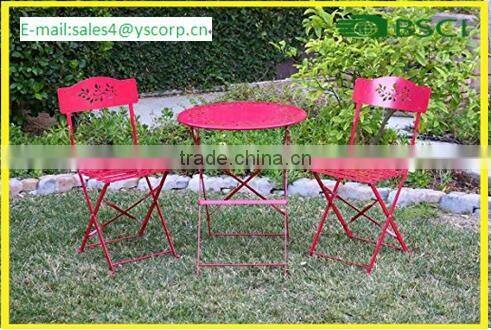 China Company Wholesale Cheap Outdoor Garden Patio Furniture Folding 3PC Table Chair Set Bistro Style Backyard Metal