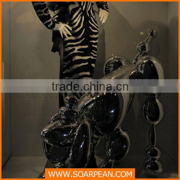 Chrome finish modern fiberglass dog abstract sculpture