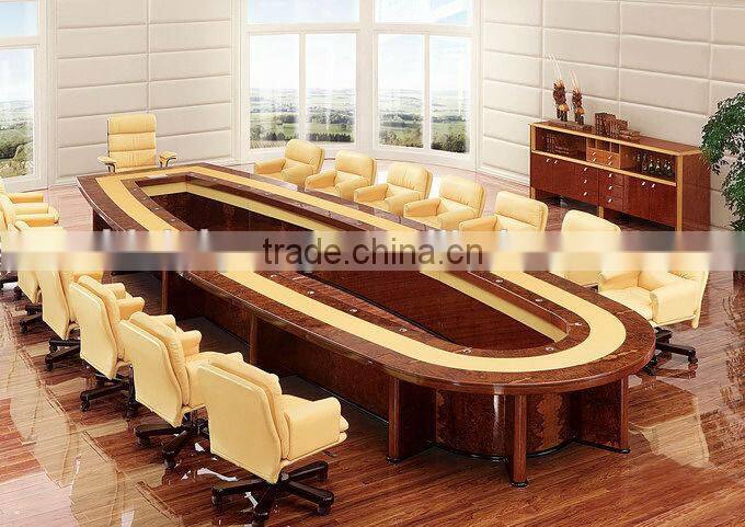 Modern Classic Oval Long Italian Design Brown Conference Table for 16 People with Yellow Leather Chairs BF12-06094a