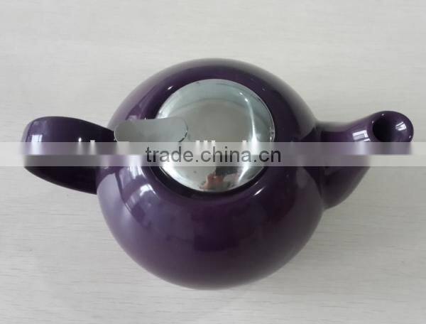 BTHJC-7 2014 design ceramic color teapot with S/S lid and strainer