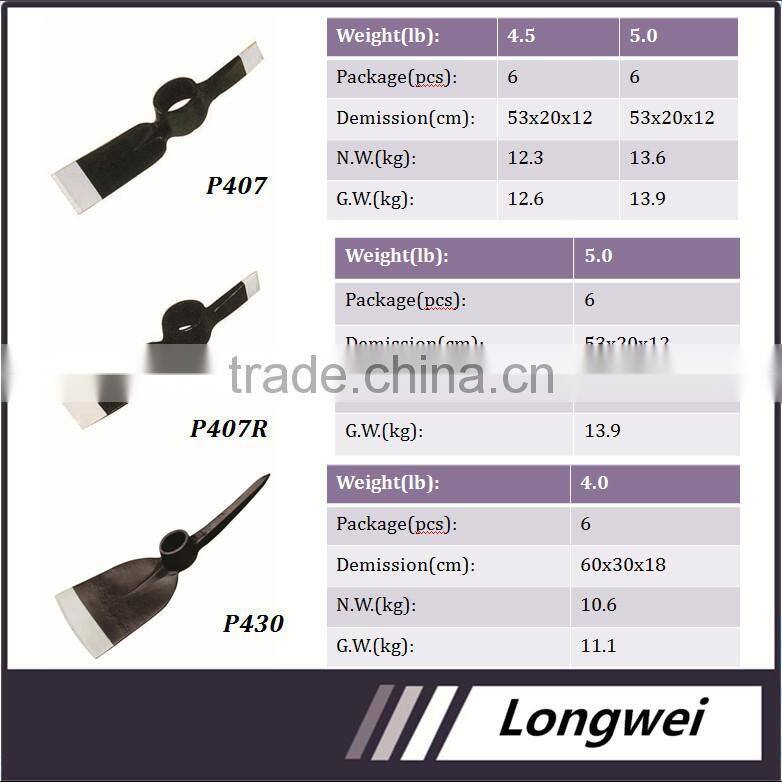 High quality angricultural forged pickaxes with fiberglass handle