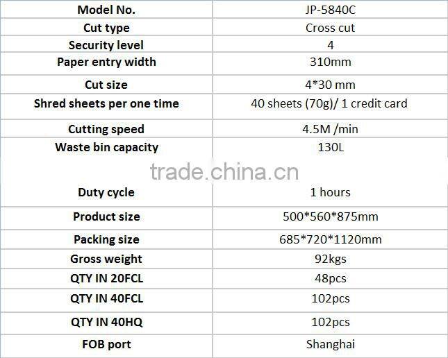 JP-5840C Shredding A3 paper Heavy Duty Paper Shredder machine For Big office equipment