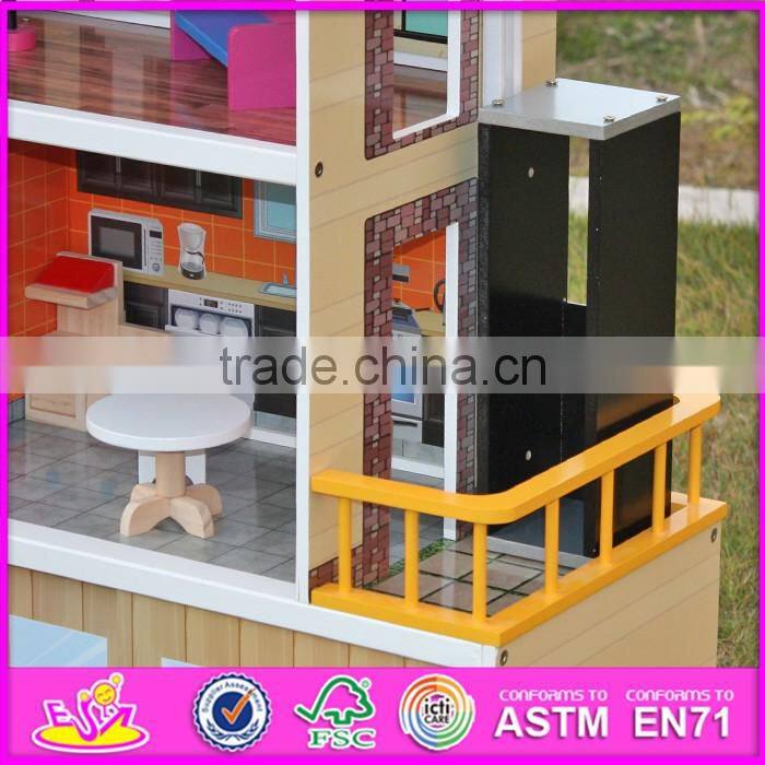 2016 new design girls pretend play wooden beachfront mansion dollhouse W06A153