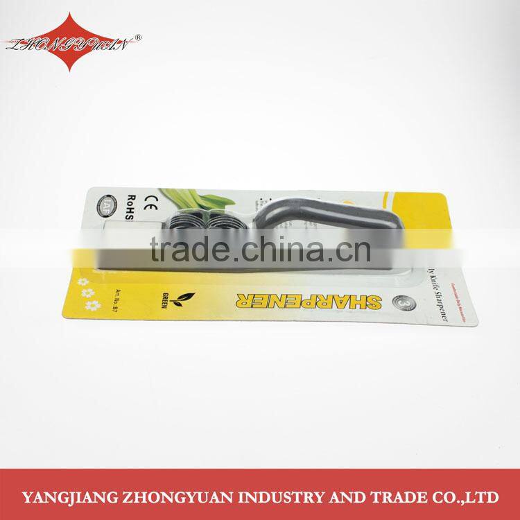 Carbon steel knife sharpener with long safety handle