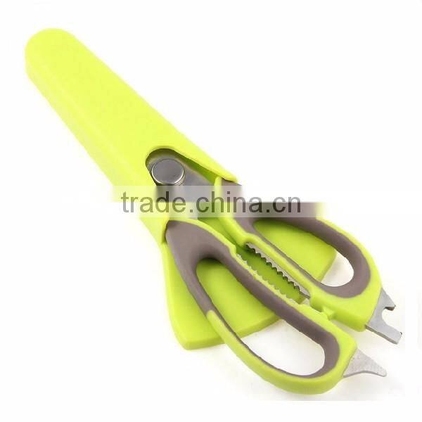 Stainless Steel Plastic Multi-function Kitchen Scissors Chicken Bone Scissor with Magnetic Holder Cover