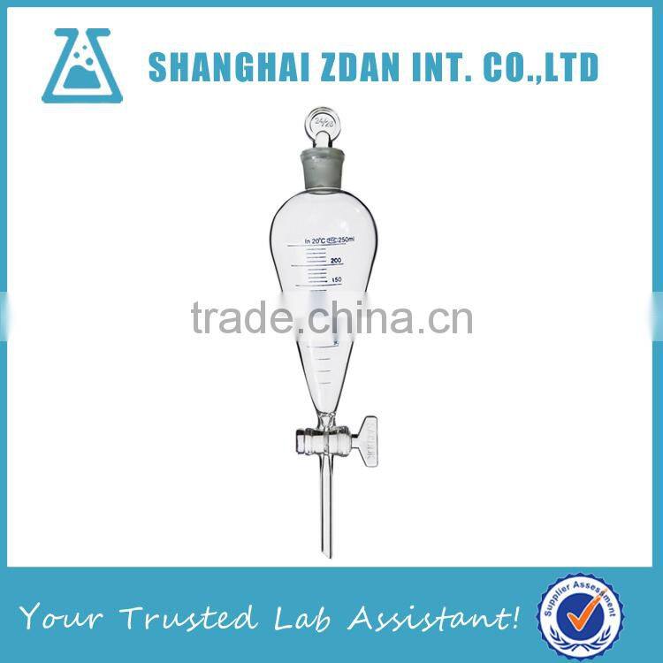 Labratory Glassware Graduated Glass Pear Shaped Separatory Funnel, Glass Stopcock