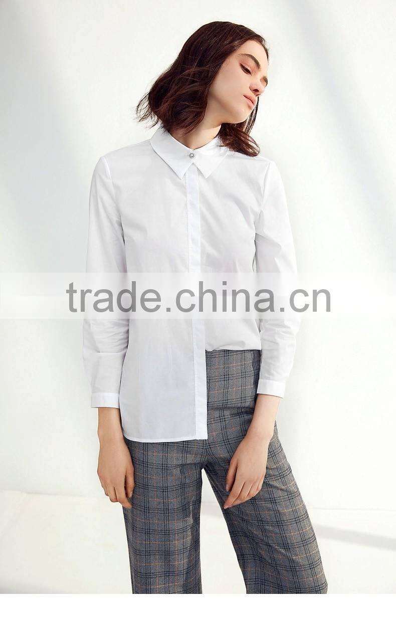 Custom cotton+spandex long sleeve fashion ladies blouses shirts for women