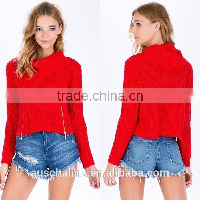 winter lady zip front cowl neck sweater knitting pattern