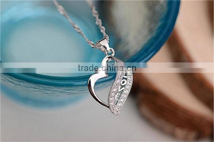 Fashion 925 Sterling Silver zircon Stone Diamond Heart Pendant