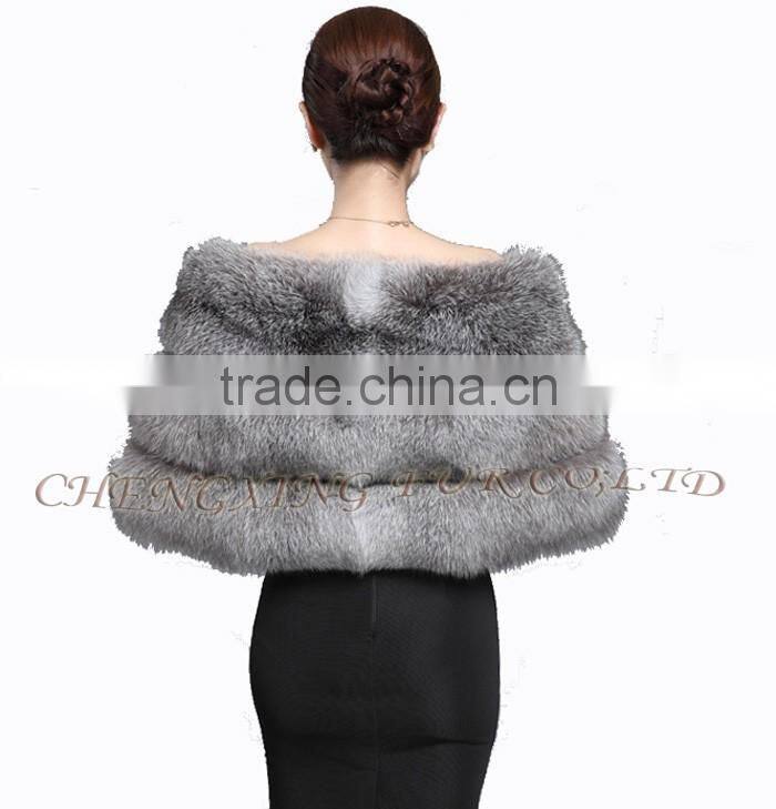 CX-B-133C Elegant 100% Real Fox Fur Cape And Stole Women Fur Shawl For Evening Dress