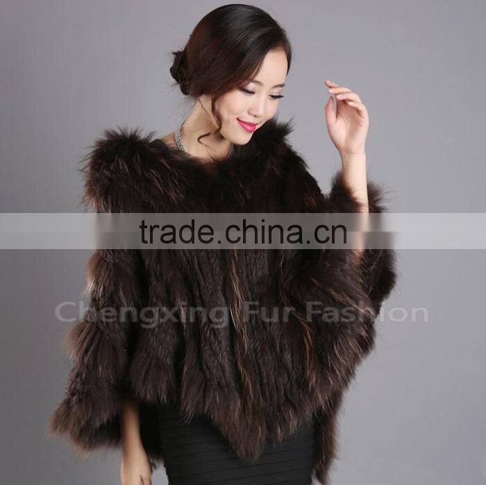 CX-B-95B Wholesale Instant Cape For Women/ Hooded Rabbit & Raccoon Fur Cheap Winter Shawl