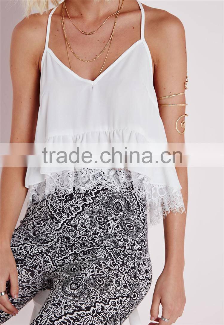 Women Solid Color Seamless Cami Plain White Lace Summer Cool One Piece Camisole with Spaghetti Straps