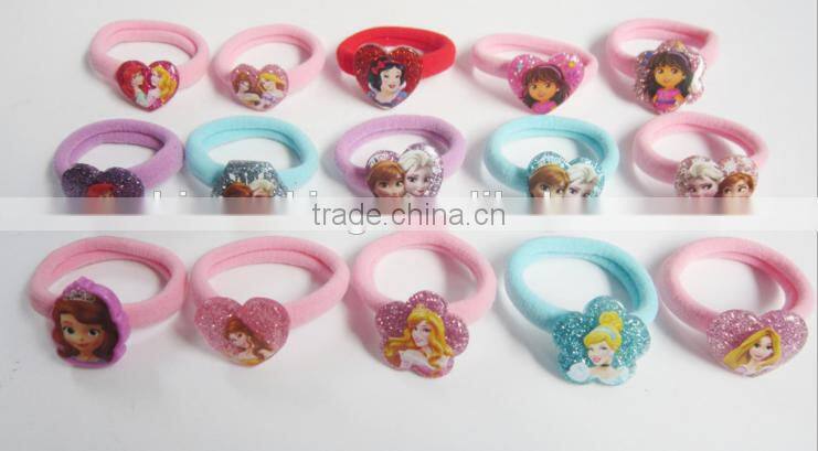 Cartoon princess hairband blue flower charm pony holder promotional items 2016 rubber band