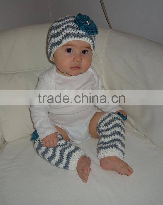 Newborn Toddlers Winter Clothes Floral Pattern Knitted Hats With Leg Warmer Outfits For Baby