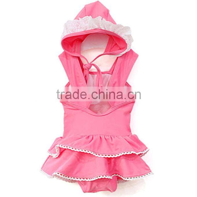 Girls pink swimwear one piece suit with hat best selling products 2017 in usa