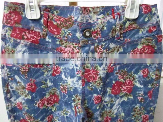women denim printing fabric 95% cotton 5% spandex sexy tight pants wholesale to South American